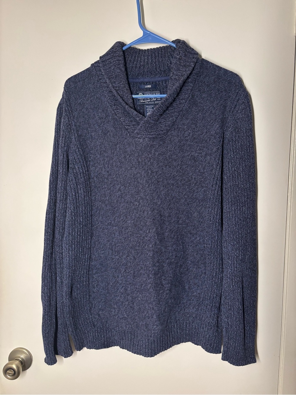 American Rag Men's Turtleneck Sweater - Dark Blue Heather Size L 100% Cotton